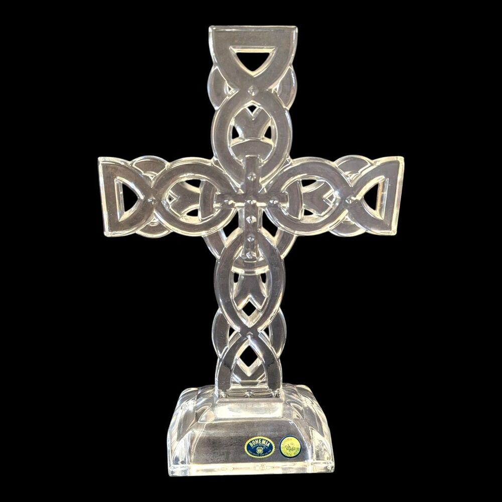 Celtic Cross-Crystal Clear Glass Free Standing Figurine Lead Crystal 11" X 7"